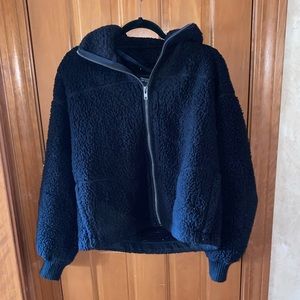 Abercrombie & Fitch Soft Sherpa Full Zip Jacket- Black, size L